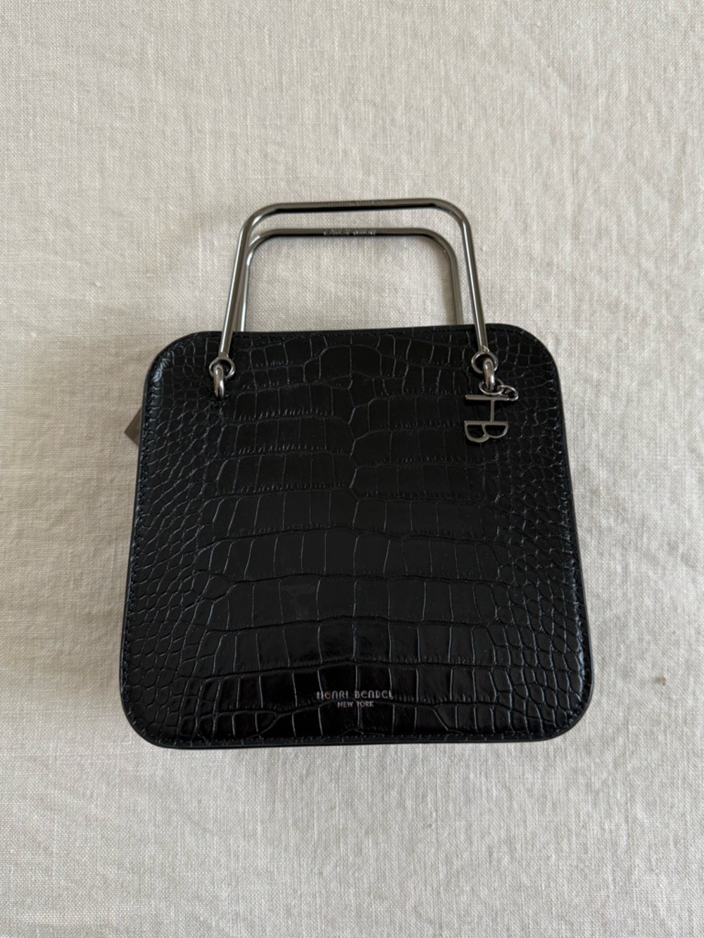 Henri Bendel Black Croc-Embossed Top-Handle Bag